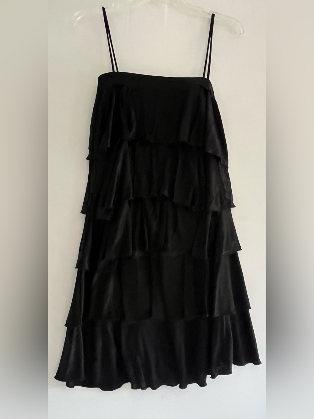 Vintage GUESS Y2K Black Tiered Satin Ruffle Slip Dress L